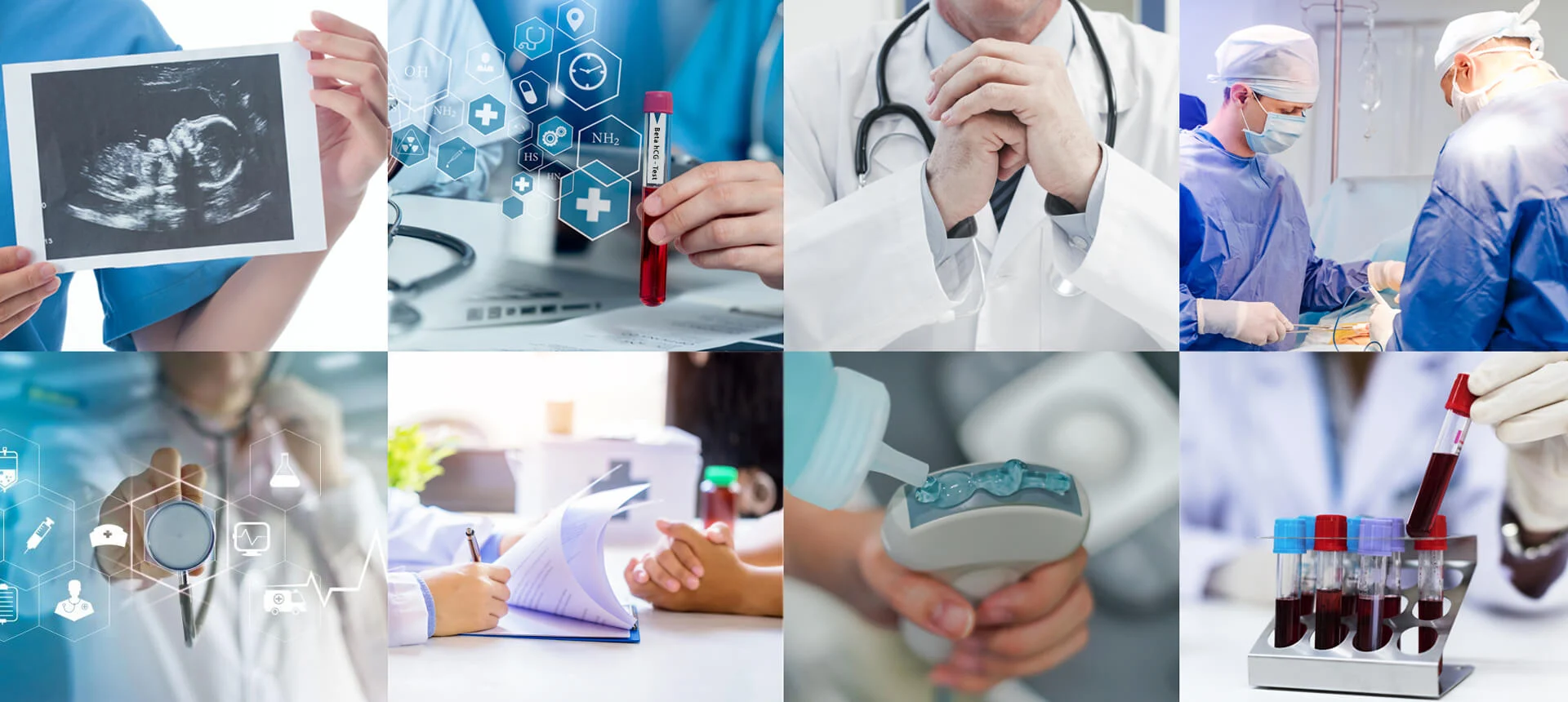 Collage illustrant l'équipe multidisciplinaire d'IRIFIV et les différentes étapes de la prise en charge en médecine de la reproduction